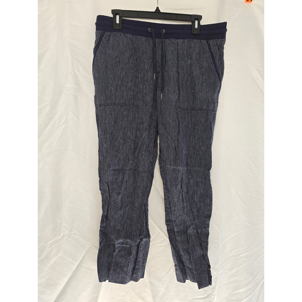 Athleta Striped Jogger Pants Navy White Drawstring Pockets Women's 14P